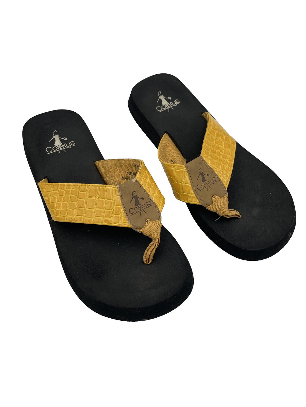 Corkys Beach Ball Platform Flip Flop Sandals Womens 7 Mustard Yellow Croc Casual